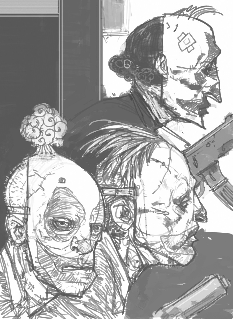 Illustration for article titled Never-seen Dark Knight concept art reveals the terrifying origins of the Joker's Clown Gang